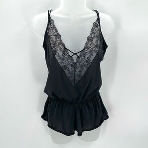 ASOS Lingerie Romper Womens XS Black 1pc Strappy Lace Dark Coquette Sexy Plunge
